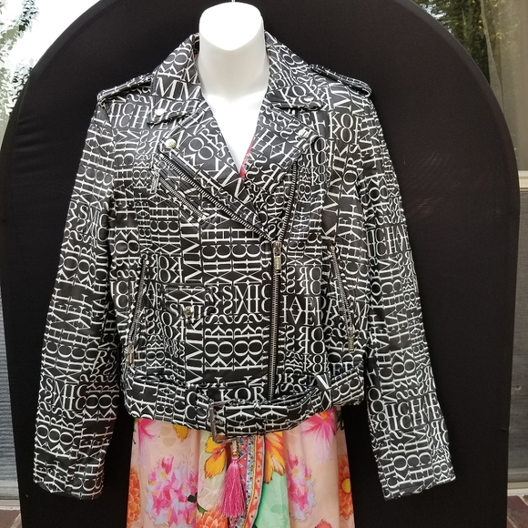 Michael kors Newspaper logo Print Leather jacket Black/white - Picture 3 of 16